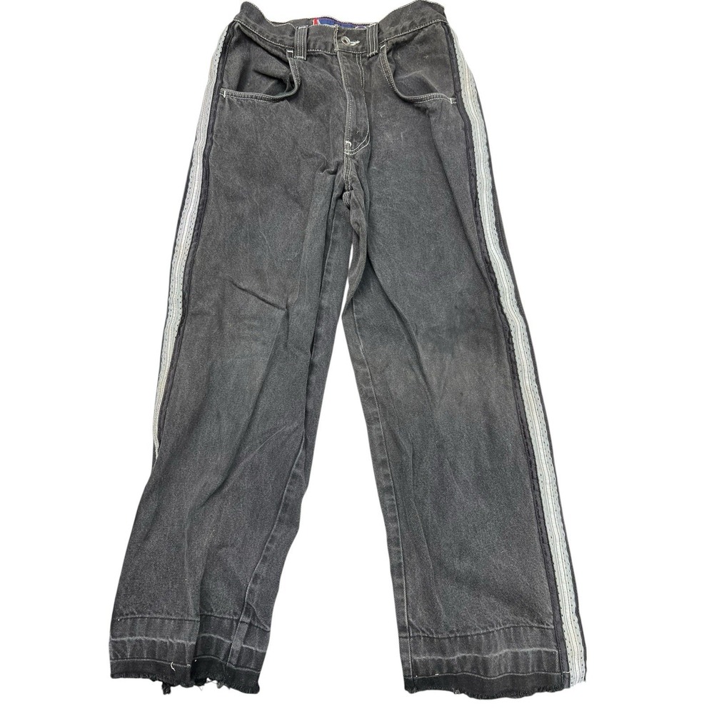 Vintage JNCO Tribal Crown Stripes Baggy Fit Black Jeans‎ Boys 14 Womens 26x26